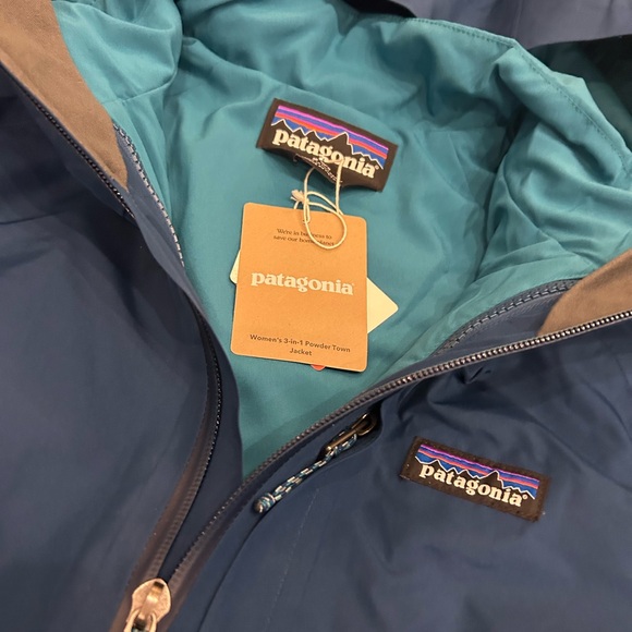 NWT PATAGONIA Womens 3-in-1 Powder Town Zip Up Coat Jacket Lagom Blue Hooded - Picture 2 of 8